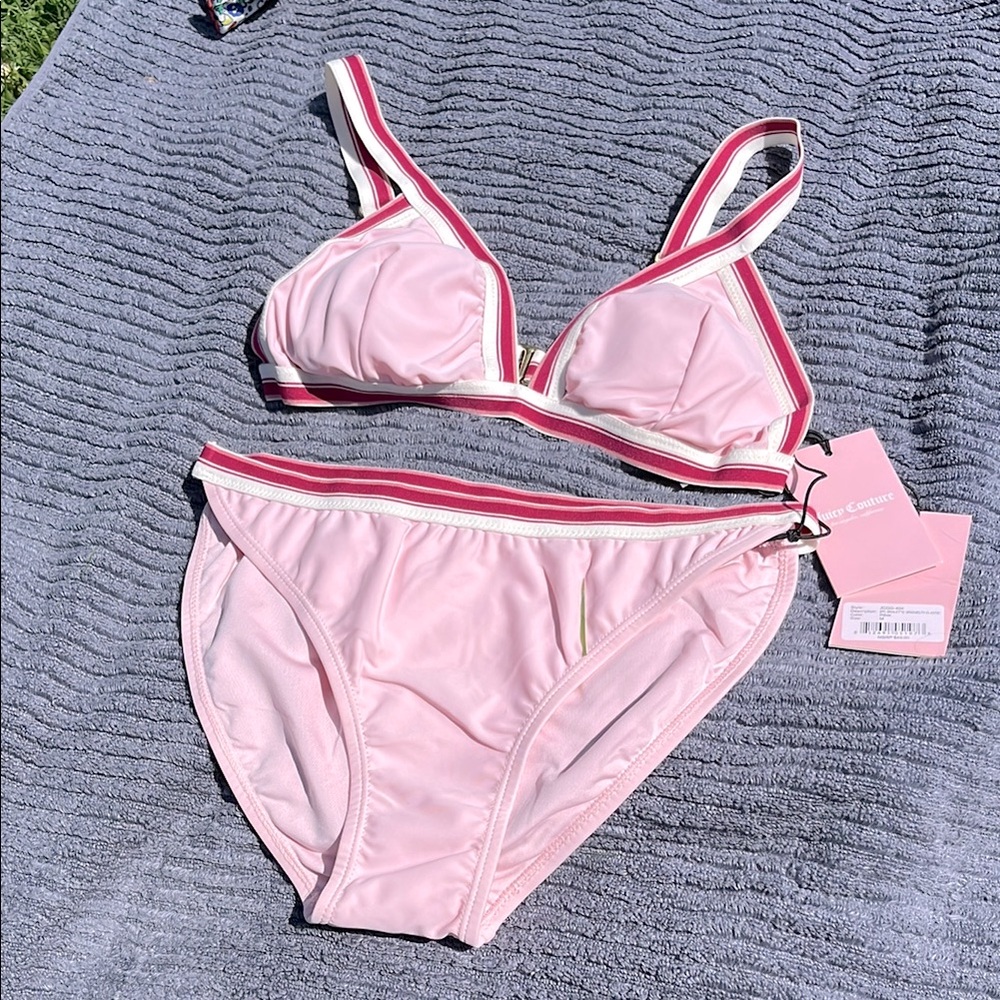 Juicy Couture lt Pink Bikini dark pink striped elastic trim, M